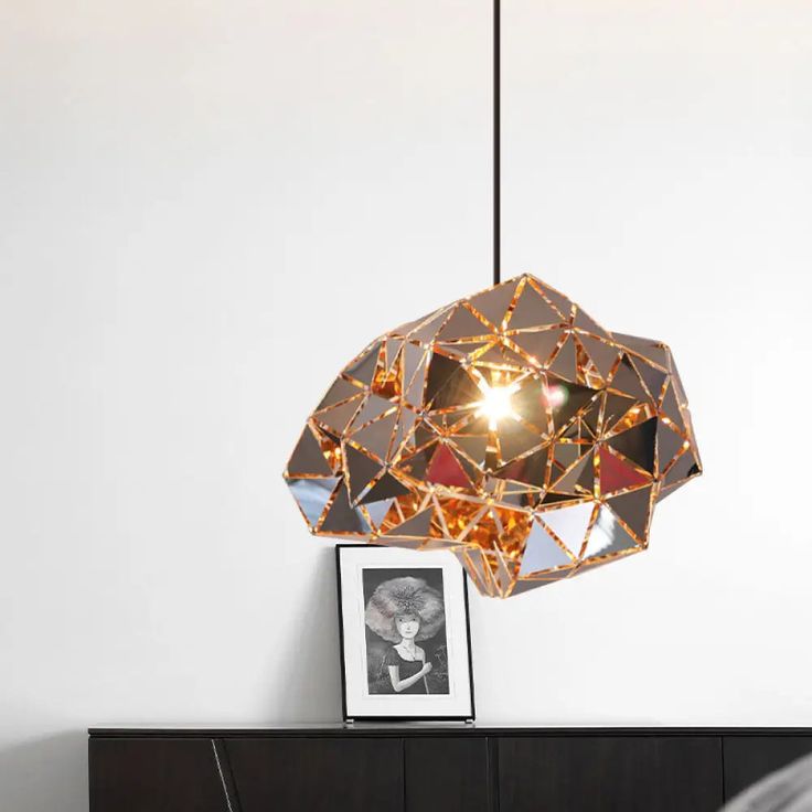 Postmodern Geometric Chrome Pendant Light – Stainless Steel Phantom Chandelier for Dining Room, Living Room, or Bar Counter – 40cm