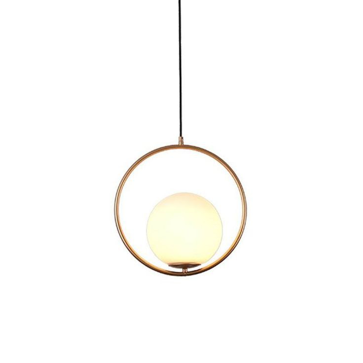 Modern 1-Light Glass Globe Pendant Light β Brushed Brass & Frosted White Minimalist Hanging Lamp