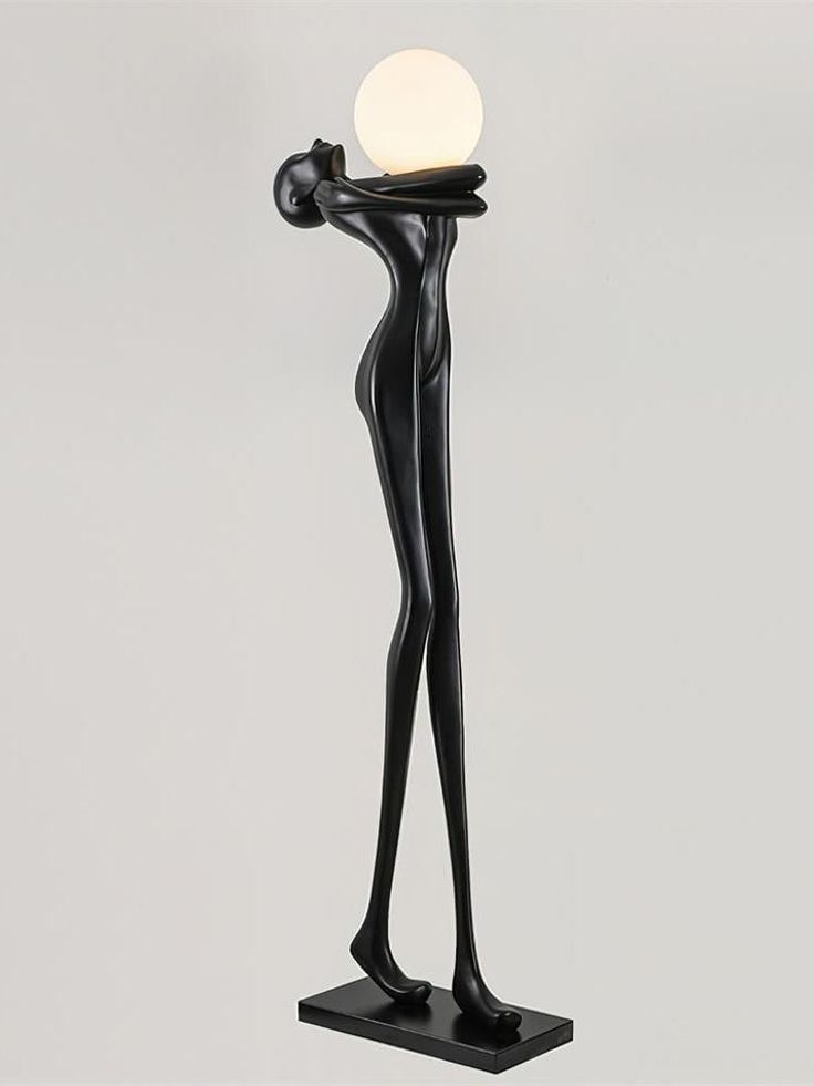 Modern Humanoid Sculpture Floor Lamp – Black Resin LED Art Light for Hotel Lobby & Home Decor (1.8M)