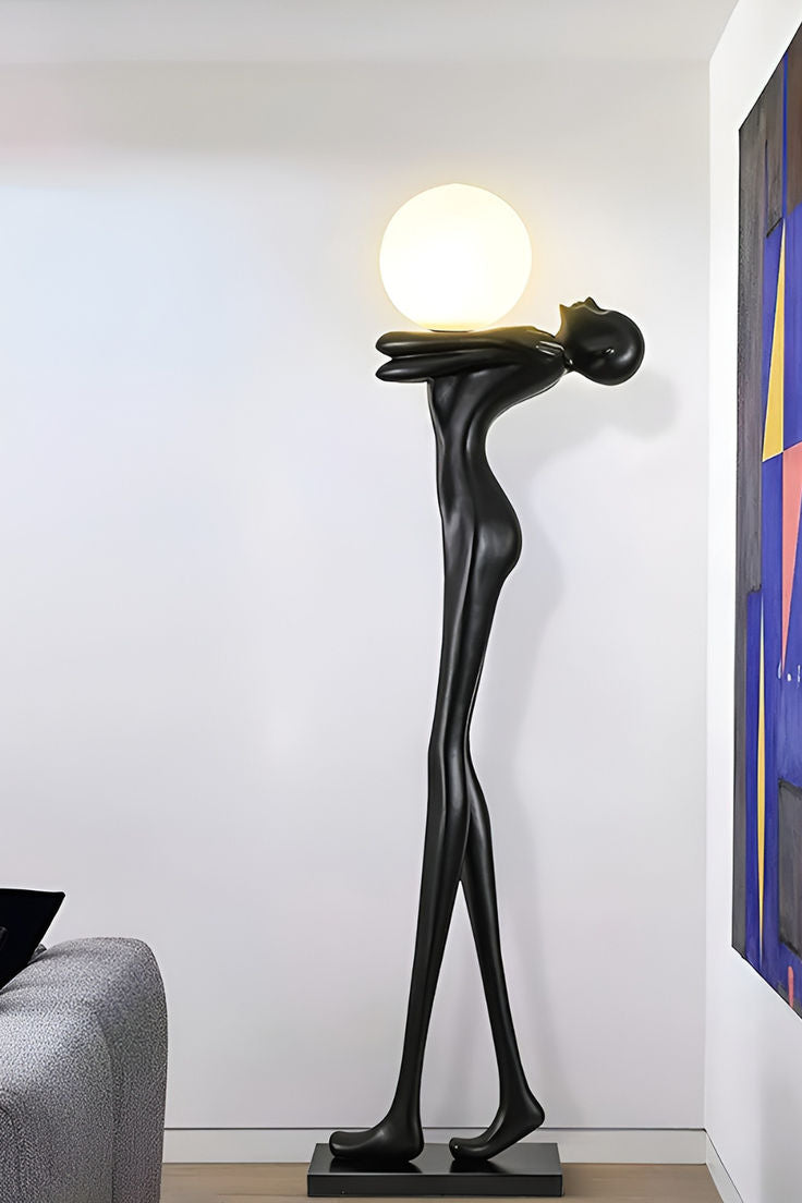 Modern Humanoid Sculpture Floor Lamp – Black Resin LED Art Light for Hotel Lobby & Home Decor (1.8M)