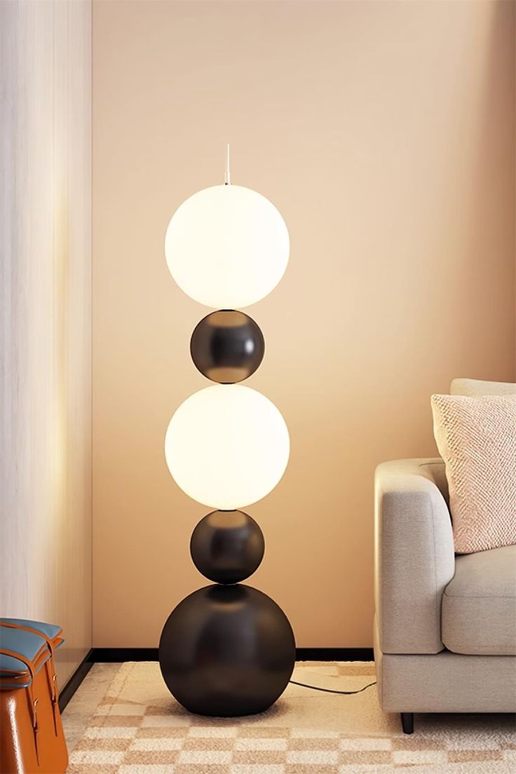 Luna Stack Modern 5- Globe Floor Lamp in Matte Black & Frosted White