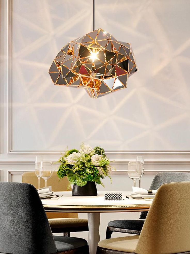 Postmodern Geometric Chrome Pendant Light – Stainless Steel Phantom Chandelier for Dining Room, Living Room, or Bar Counter – 40cm