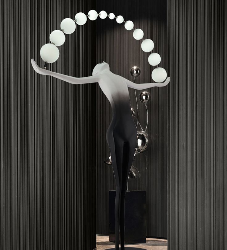 Modern Sculptural Human LED Floor Lamp with Marble Base & 3‑Color Dimming (Artistic Ball‑Holding Design)