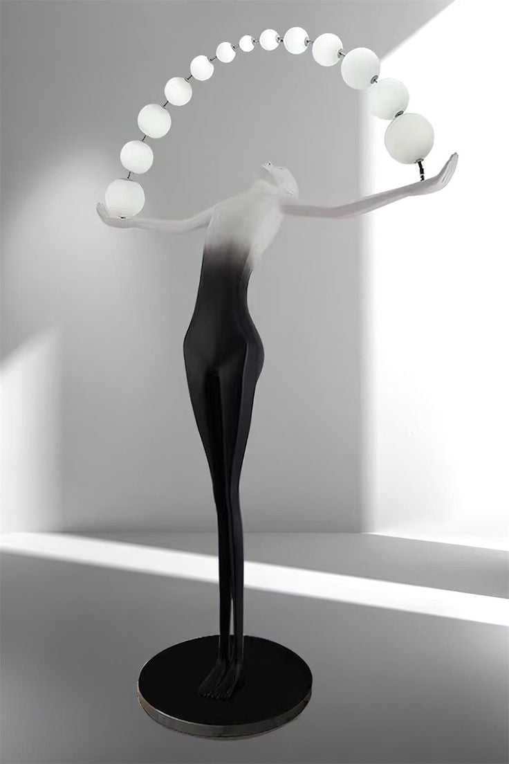 Modern Sculptural Human LED Floor Lamp with Marble Base & 3‑Color Dimming (Artistic Ball‑Holding Design)