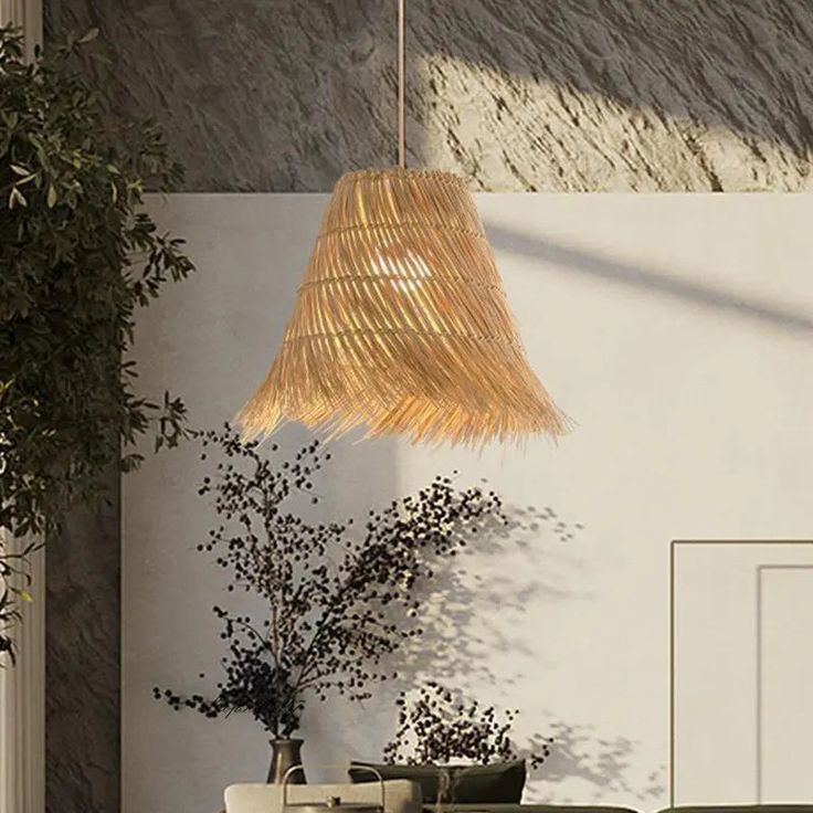 Handwoven Bamboo Rattan Pendant Light – Modern Wicker Ceiling Lamp for Kitchen Island & Living Spaces