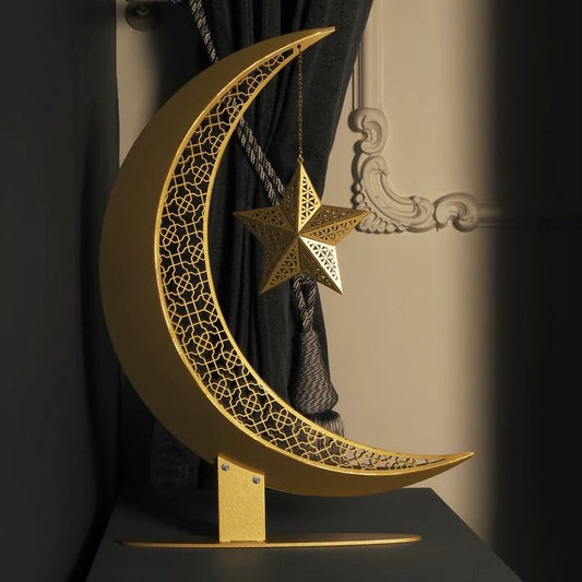 3D Metal Crescent Ramadan Moon – Freestanding Islamic Decor for Ramadan & Eid