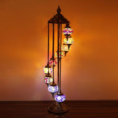 9-Globe Turkish Moroccan Mosaic Floor Lamp – Handmade Bohemian Tiffany Style
