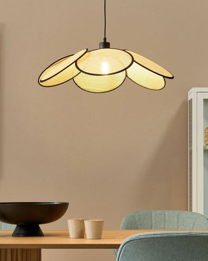 Rattan Petal Rustic Pendant Light – Coastal Boho Bamboo Woven Chandelier 60 C.M