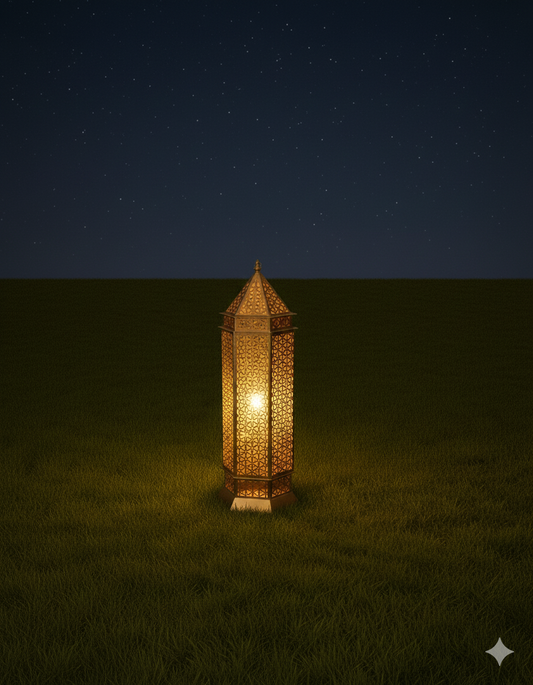 Tall Gold Moroccan-Style Floor Lantern with Geometric Cutouts
