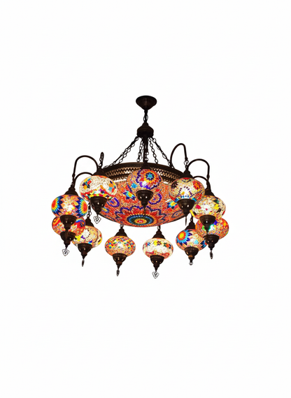 Luxury 11-Lamp Turkish Mosaic Chandelier – Handmade Colorful Moroccan Ceiling Light