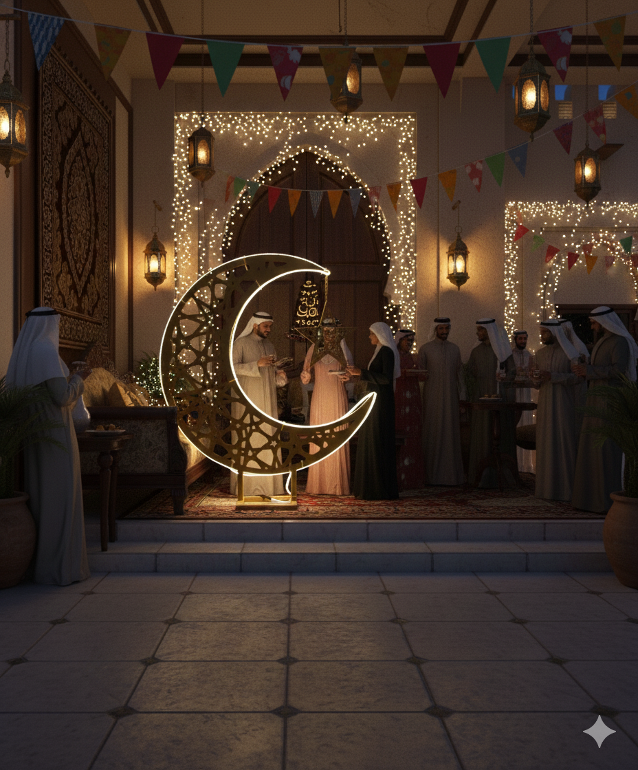 LED Metallic Crescent Moon & Star Ramadan Decor — Islamic Home & Party Decoration