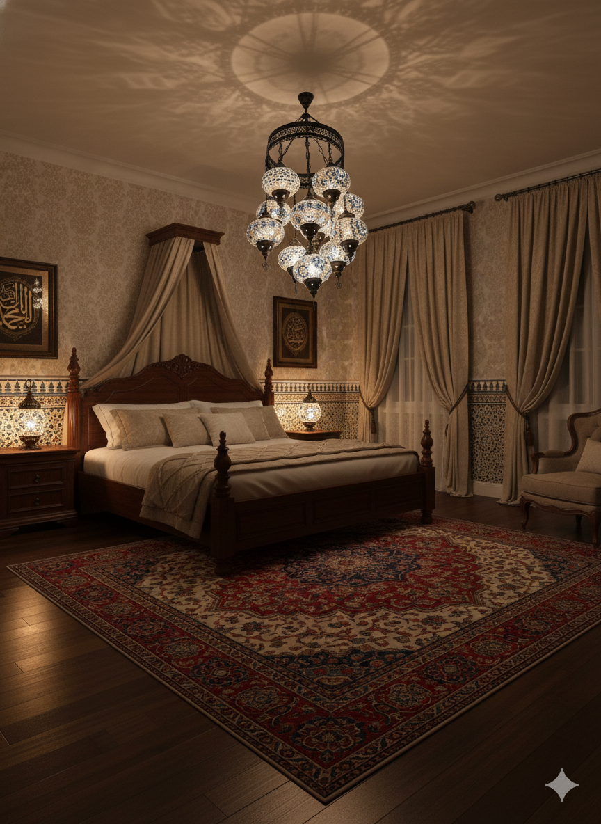 11-Head Turkish Mosaic Chandelier – Black & White Handmade Hanging Lamp (Moroccan Style)