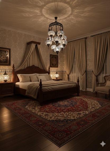 11-Head Turkish Mosaic Chandelier – Black & White Handmade Hanging Lamp (Moroccan Style)