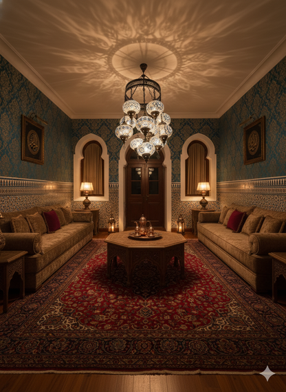 11-Head Turkish Mosaic Chandelier – Black & White Handmade Hanging Lamp (Moroccan Style)