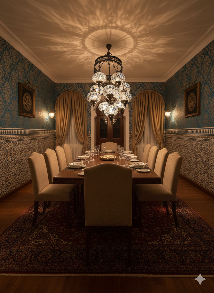 11-Head Turkish Mosaic Chandelier – Black & White Handmade Hanging Lamp (Moroccan Style)