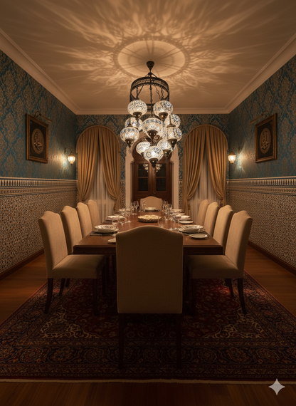 11-Head Turkish Mosaic Chandelier – Black & White Handmade Hanging Lamp (Moroccan Style)