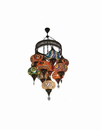 Sultan Style Turkish Mosaic Chandelier – 11 Hanging Glass Globes