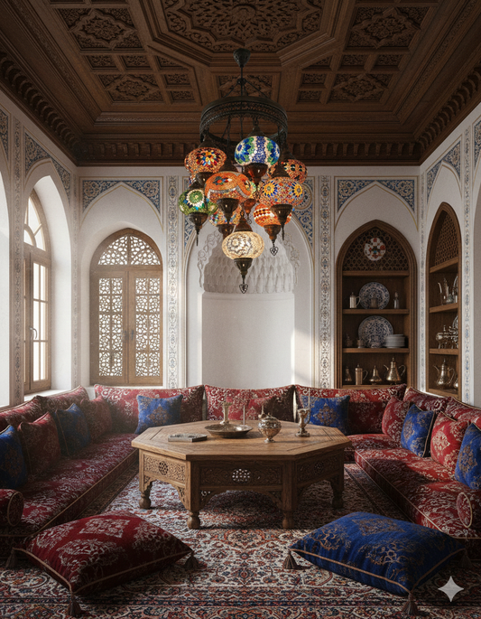 Sultan Style Turkish Mosaic Chandelier – 11 Hanging Glass Globes