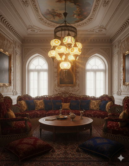 Sultan Style Turkish Mosaic Chandelier – 11 Hanging Glass Globes