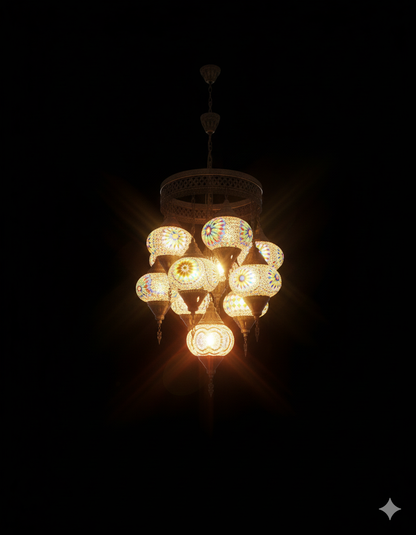 Sultan Style Turkish Mosaic Chandelier – 11 Hanging Glass Globes
