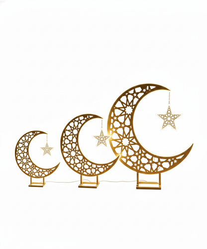 LED Metallic Crescent Moon & Star Ramadan Decor — Islamic Home & Party Decoration
