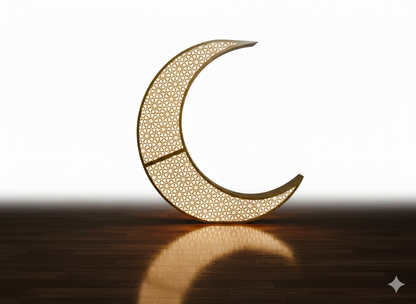 Sila Hilal Crescent Floor Lamp Arabic Pattern Ramadan & Eid Decoration Dark Brown Ramadan Moon Lamp
