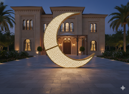 Sila Hilal Crescent Floor Lamp Arabic Pattern Ramadan & Eid Decoration Dark Brown Ramadan Moon Lamp