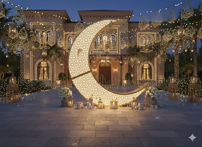 Sila Hilal Crescent Floor Lamp Arabic Pattern Ramadan & Eid Decoration Dark Brown Ramadan Moon Lamp