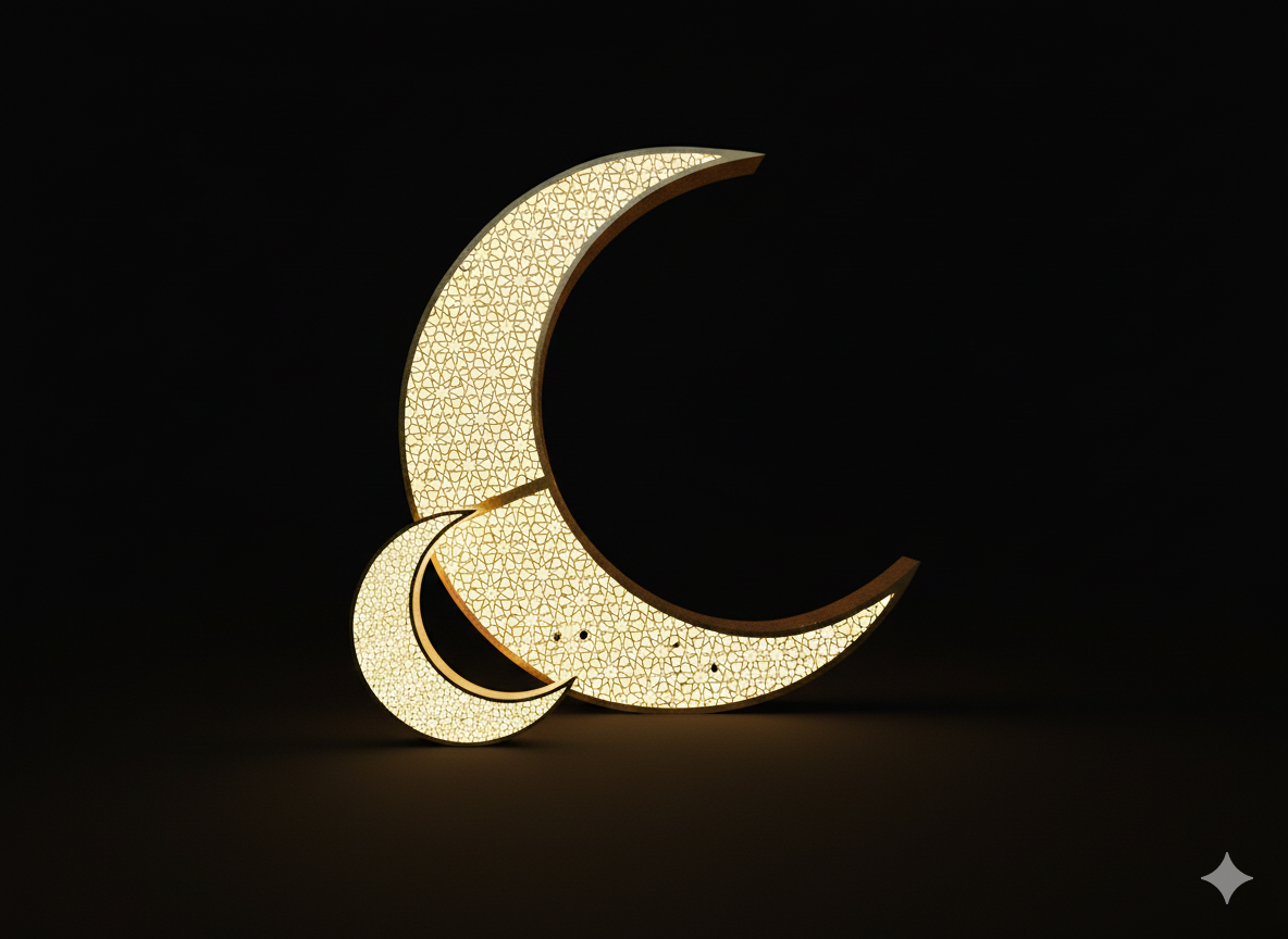 Sila Hilal Crescent Floor Lamp Arabic Pattern Ramadan & Eid Decoration Dark Brown Ramadan Moon Lamp