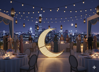 Sila Hilal Crescent Floor Lamp Arabic Pattern Ramadan & Eid Decoration Dark Brown Ramadan Moon Lamp