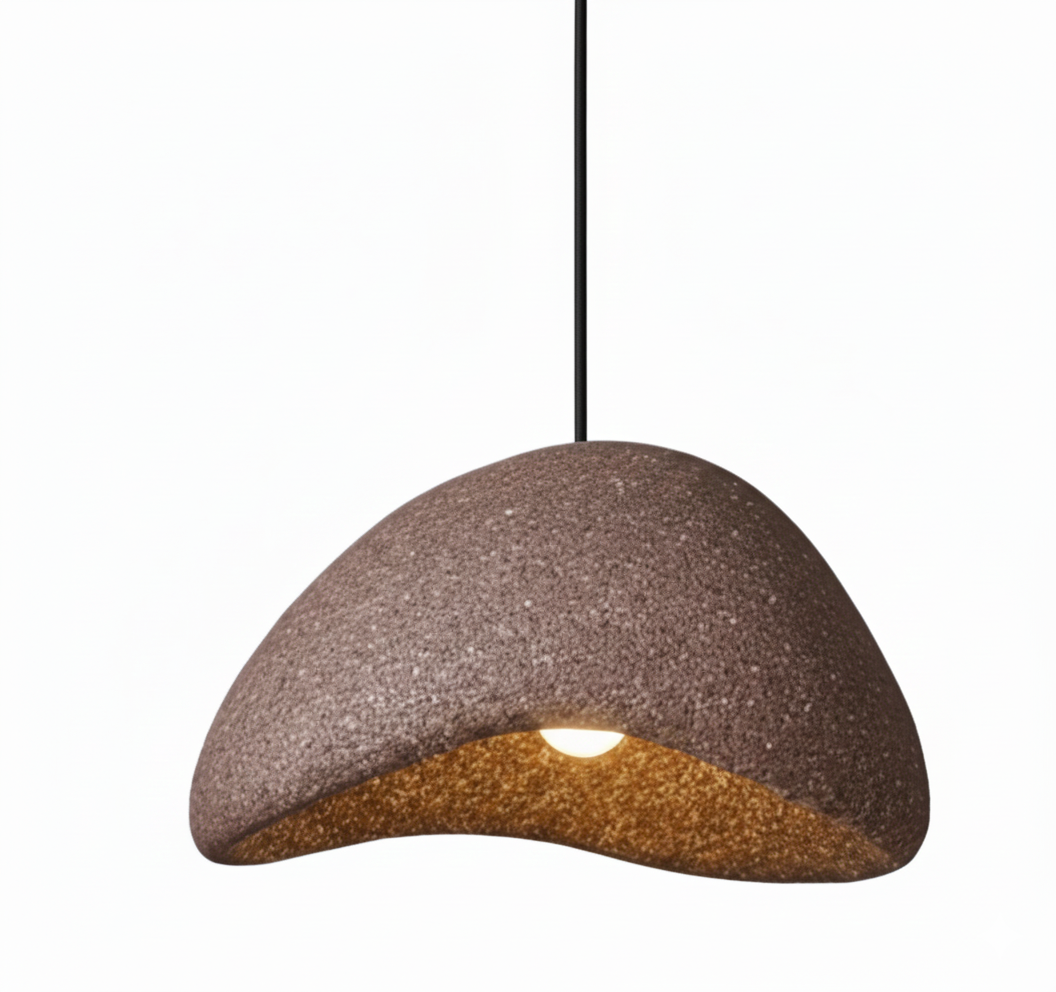 Wabi Sabi Organic Pebble Stone Pendant Light | Minimalist Textured LED Chandelier reddish-brown