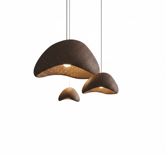 Wabi Sabi Organic Pebble Stone Pendant Light | Minimalist Textured LED Chandelier reddish-brown