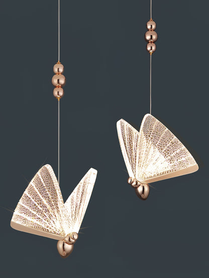 1-Light Gold Butterfly Bedside Hanging Pendant Ceiling Lamp – Elegant Warm Glow for Your Space