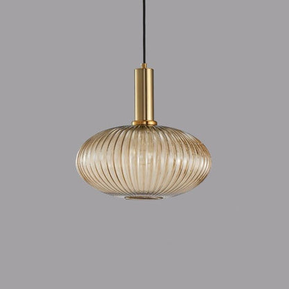 Modern Amber Glass Pendant Light – Gold Copper Hanging Chandelier LED Ceiling Fixture for Kitchen, Dining Room & Living Spaces