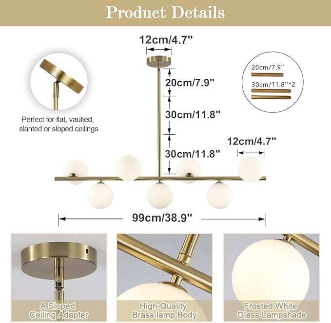 Brushed Brass Gold Sputnik Chandelier - 7-Light Mid-Century Modern Pendant Light