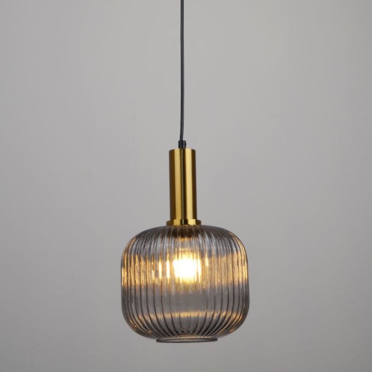 Nordic Ribbed Glass Pendant Light – Modern Gold Hanging Lamp for Kitchen, Bedroom & Living Room