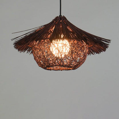 Round Cone Straw Hat Shape Rattan Pendant Light for Kitchen Island
