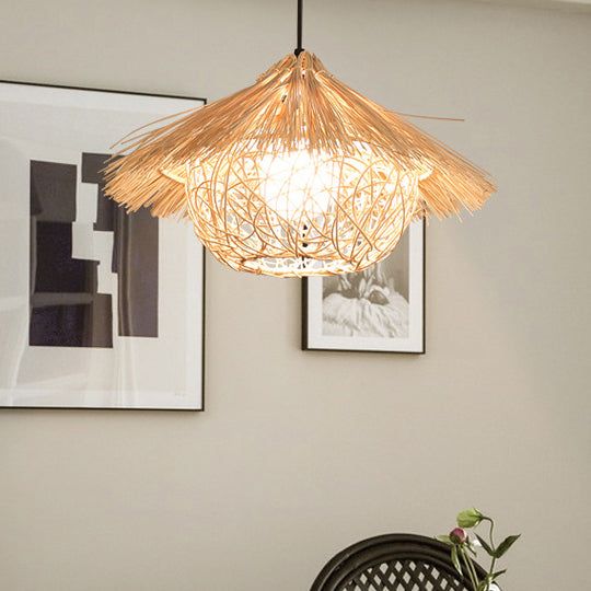 Round Cone Straw Hat Shape Rattan Pendant Light for Kitchen Island