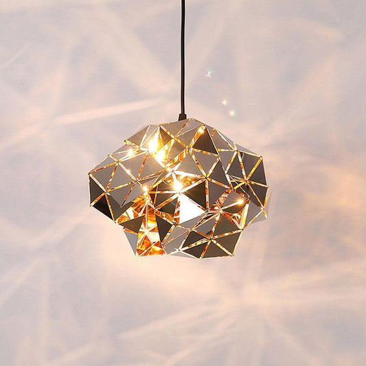 Postmodern Geometric Chrome Pendant Light – Stainless Steel Phantom Chandelier for Dining Room, Living Room, or Bar Counter – 40cm