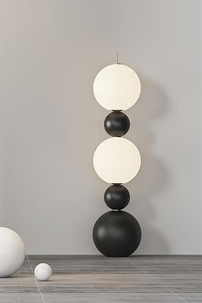Luna Stack Modern 5- Globe Floor Lamp in Matte Black & Frosted White