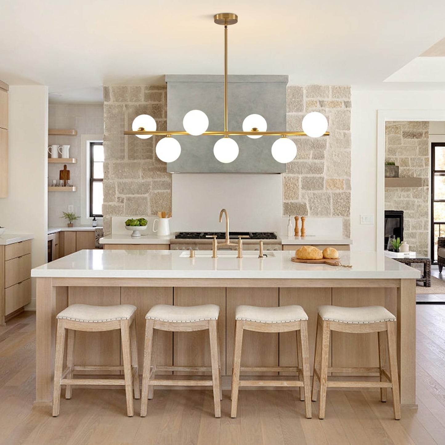 Brushed Brass Gold Sputnik Chandelier - 7-Light Mid-Century Modern Pendant Light