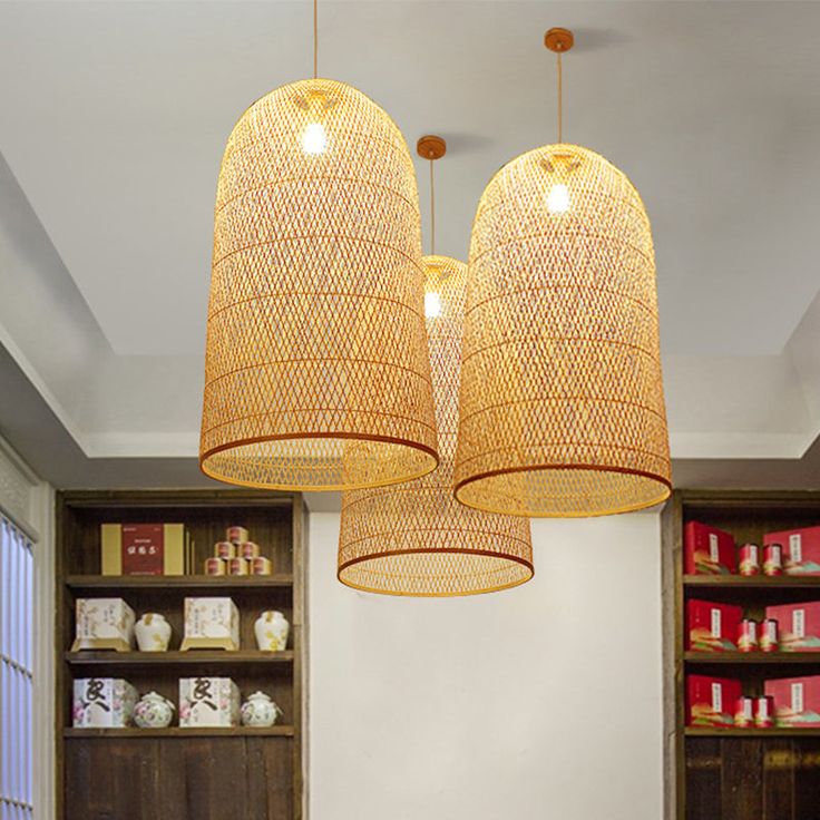 Natural Rattan Bamboo Cage Pendant Light 90 C.M– Handwoven Wicker Lamp