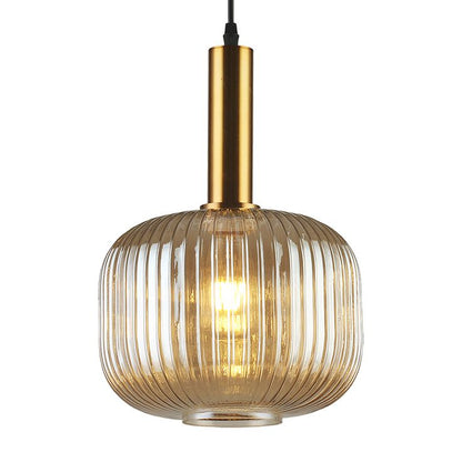 Nordic Ribbed Glass Pendant Light – Modern Gold Hanging Lamp for Kitchen, Bedroom & Living Room