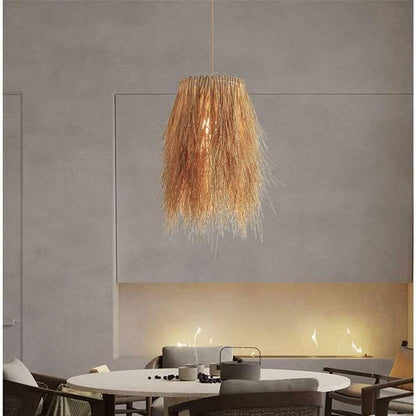 Boho Fringe Rattan Pendant Light