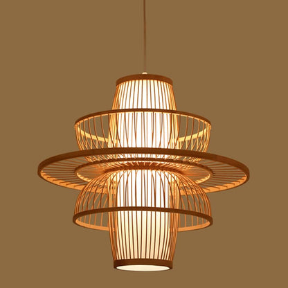 Boho Style Pendant Light - Hand-Woven Rattan Chandelier (Natural Color)