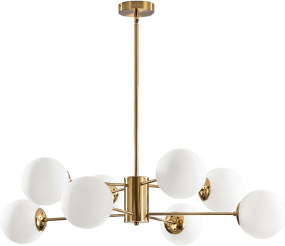 8-Light Glass Sputnik Chandelier – Modern Gold Globe Pendant for Kitchen & Dining Spaces