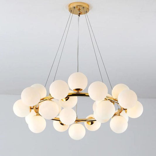 Golden 25‑Light Round Chandelier – Luxe Glass Globe Ceiling Fixture