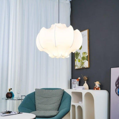 Modern Fabric Lantern Pendant Light – White Silk Hanging Lamp for Dining Room, Kitchen Island & Bedroom 60 C.M