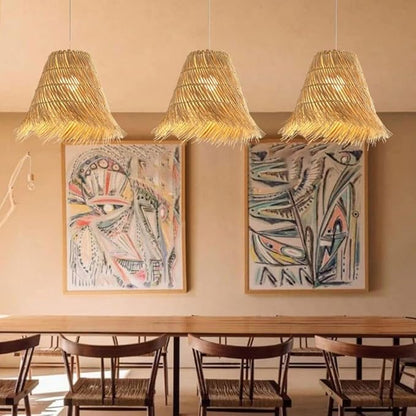 Handwoven Bamboo Rattan Pendant Light – Modern Wicker Ceiling Lamp for Kitchen Island & Living Spaces