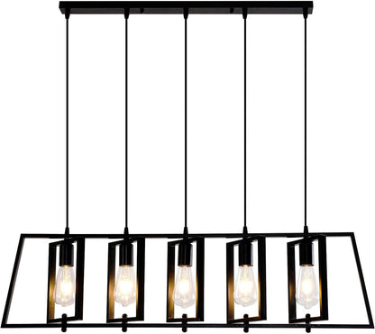 5-Light Farmhouse Kitchen Island Pendant – Rustic Wood & Metal Chandelier for Dining & Living Spaces